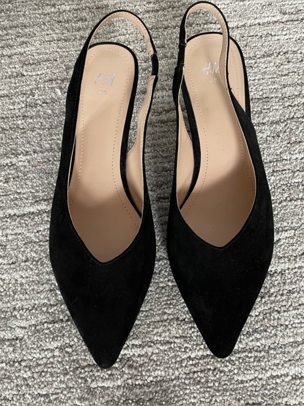 H&M Black Suede-look Pointed Slingback Flats size 38